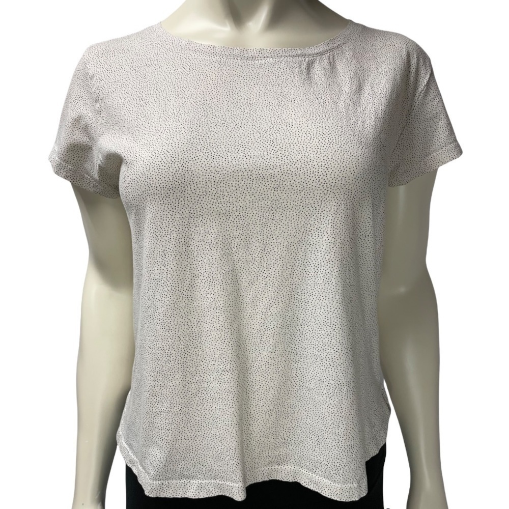 H&M Basic 100% Cotton Tee Shirt, Short Sleeve Cream with Black Dots Size Small